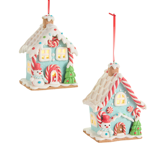 Viv! Christmas Weihnachtsanhänger - Lebkuchenhaus mit LED-Beleuchtung - 2er-Set - Blau Rot - 12 cm