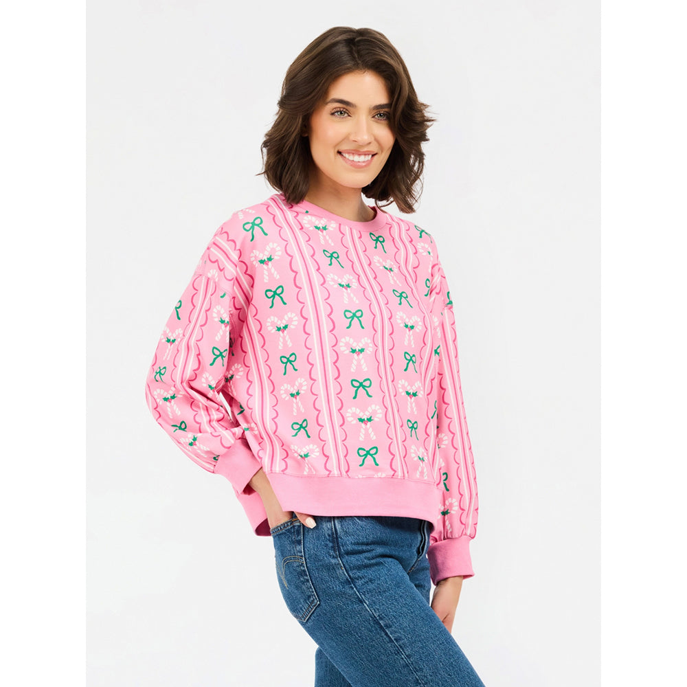 Mary Square Apparel - Women's Christmas Sweatshirt 'Peppermint Twist Pink'