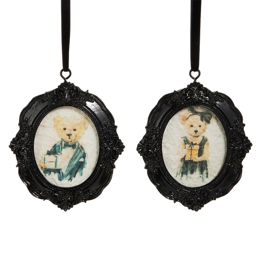 Viv! Christmas Ornament - Teddy Bear Portrait - Set of 2 - Black - 15 cm