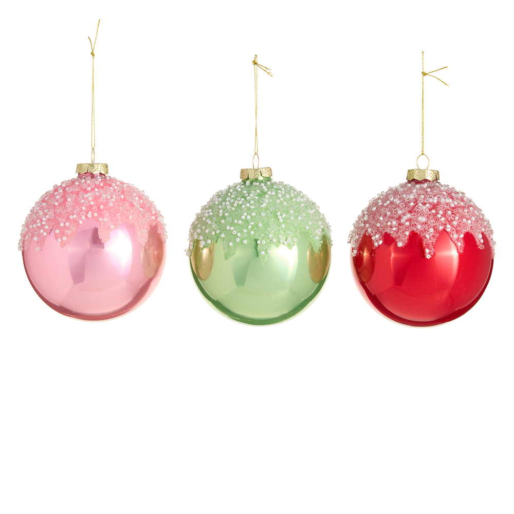 Viv! Christmas Weihnachtskugel - Tropfender Zuckerguss-Effekt - 3er-Set - Glas - 10 cm