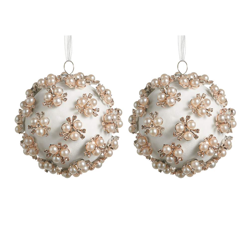 Viv! Christmas Weihnachtskugel - Perlen- & Strass-Cluster - 2er-Set - Weiß - 9 cm