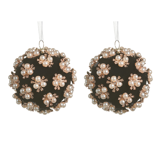Viv! Christmas Bauble - Pearl & Rhinestone Cluster - Set of 2 - Black - 9 cm
