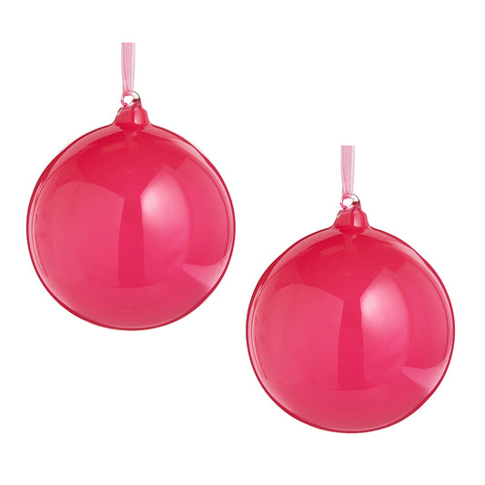 Viv! Christmas Kerstbal - Glanzend Framboos Roze - set van 2 - glas - 13cm