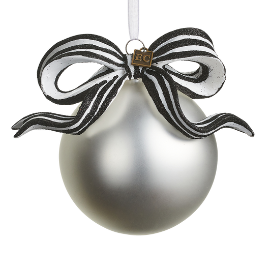 Viv! Christmas Kerstbal - Gestreepte Strik - glas - zwart wit - 14cm