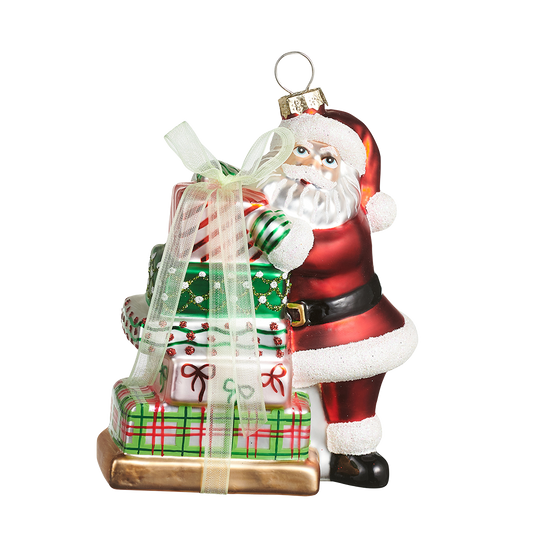 Viv! Christmas Weihnachtsanhänger - Weihnachtsmann mit Geschenken - Glas - Rot Grün - 10 cm