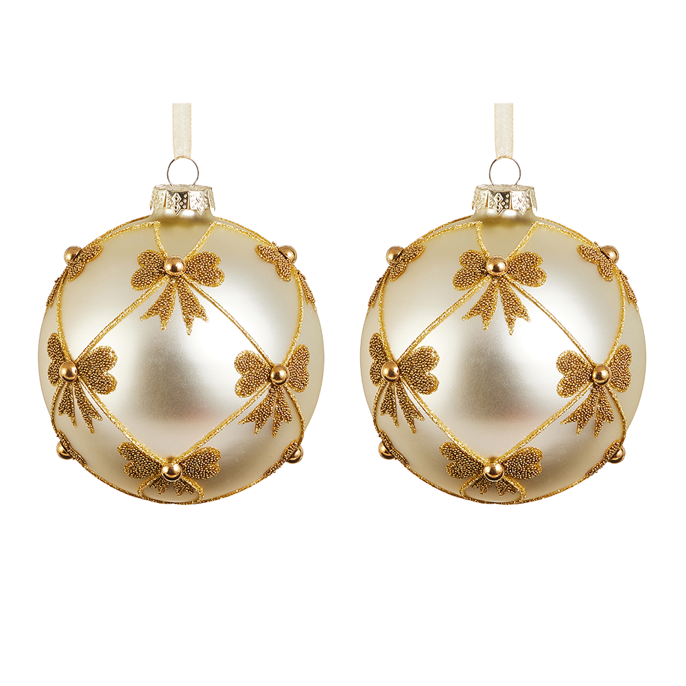 Viv! Christmas Kerstbal - Strikjes - set van 2 - glas - goud - 13cm