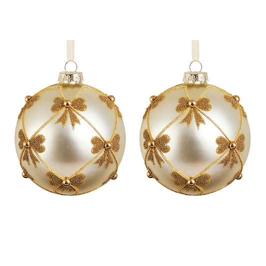 Viv! Christmas Kerstbal - Strikjes - set van 2 - glas - goud - 13cm
