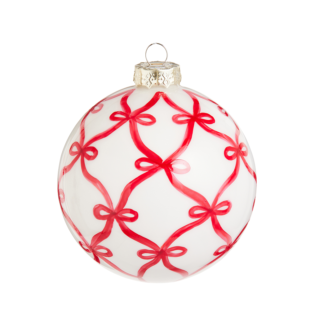 Viv! Christmas Kerstbal - Rode Strikken - glas - rood wit - 10cm