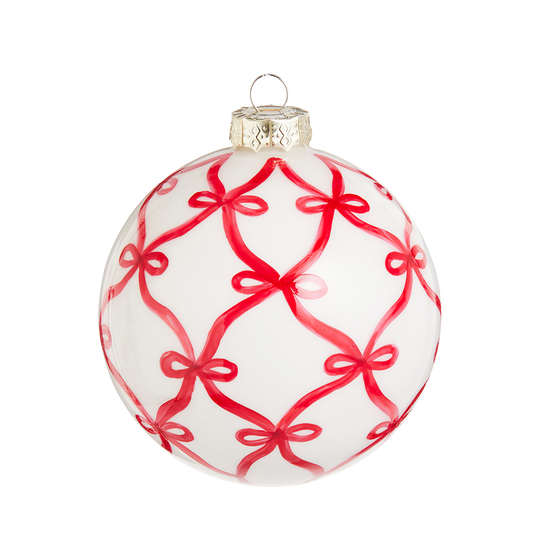Viv! Christmas Kerstbal - Rode Strikken - glas - rood wit - 10cm