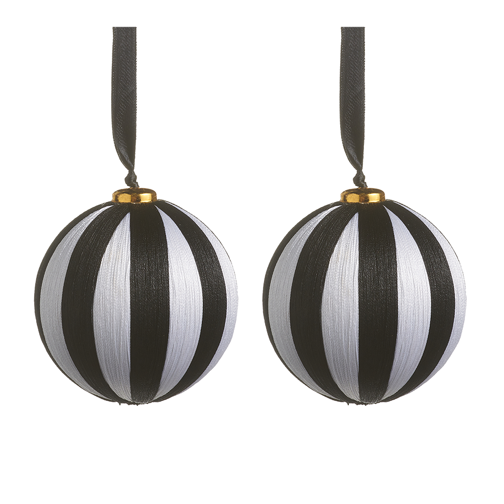 Viv! Christmas Bauble - Satin Thread - Set of 2 - Black White - 13 cm