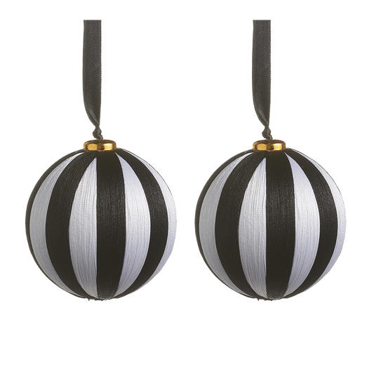 Viv! Christmas Kerstbal - Satijn Draad - set van 2 - zwart wit - 13cm