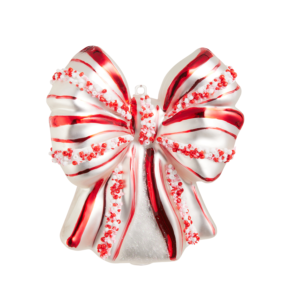 Viv! Christmas Ornament - Peppermint Candy Bow - Glass - Red Pink - 11 cm