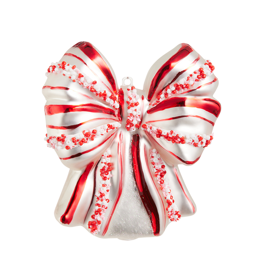 Viv! Christmas Weihnachtsanhänger - Pfefferminzbonbon-Schleife - Glas - Rot Rosa - 11 cm