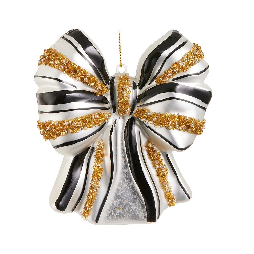 Viv! Christmas Ornament - Bow - Glass - Black Gold - 11 cm