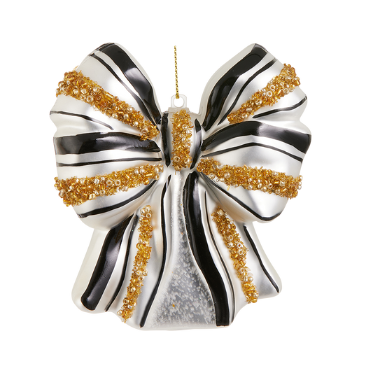 Viv! Christmas Weihnachtsanhänger - Schleife - Glas - Schwarz Gold - 11 cm