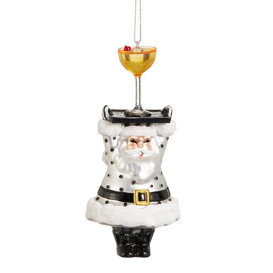 Viv! Christmas Weihnachtsanhänger - Champagner-Service Weihnachtsmann - Glas - Schwarz Weiß - 9 cm