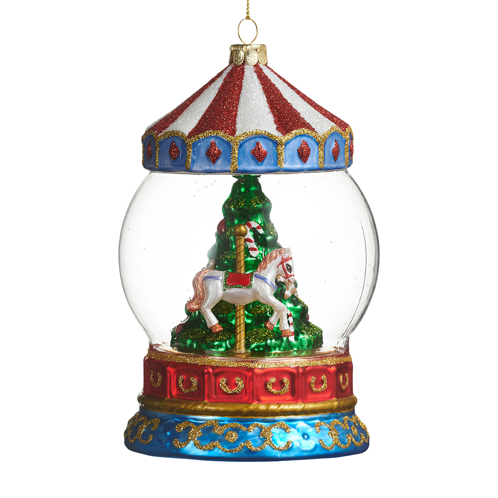 Viv! Christmas Ornament - Circus Carousel w/ Tree & Horse - Glass - Red - 16 cm