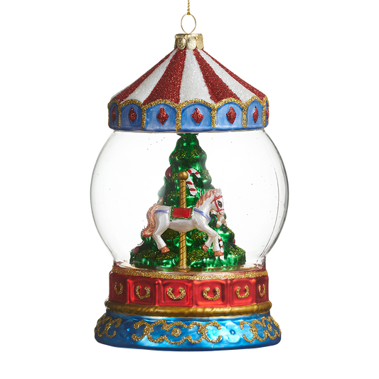 Viv! Christmas Weihnachtsanhänger - Zirkus-Karussell mit Weihnachtsbaum und Pferd - Glas - Rot - 16 cm