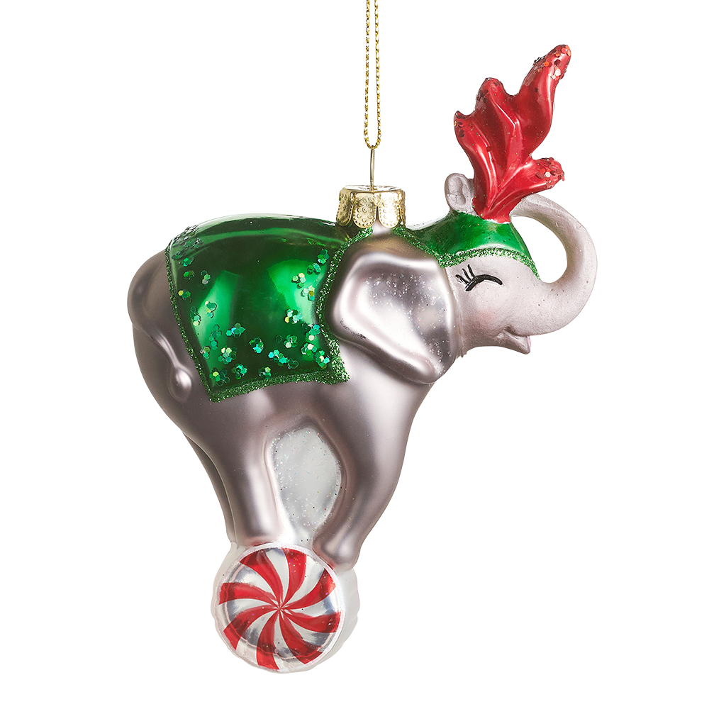 Viv! Christmas Ornament - Circus Elephant - Glass - Green Red - 13 cm