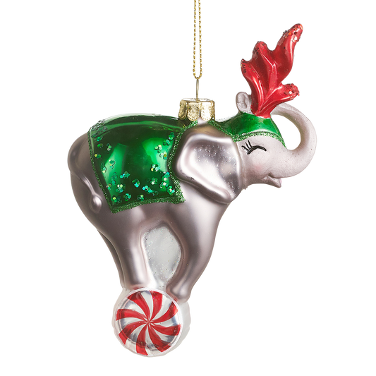 Viv! Christmas Weihnachtsanhänger - Zirkuselefant - Glas - Grün Rot - 13 cm