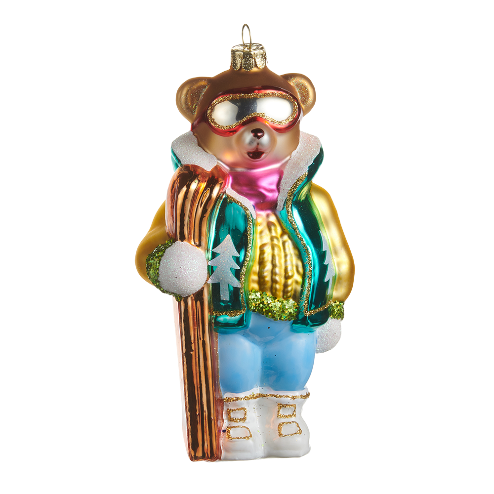 Viv! Christmas Ornament - Ski Teddy Bear - Glass - 15 cm