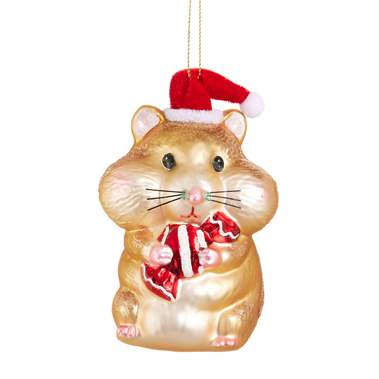 Viv! Christmas Weihnachtsanhänger - Eichhörnchen mit Süßigkeiten - Glas - Rot Braun - 11 cm