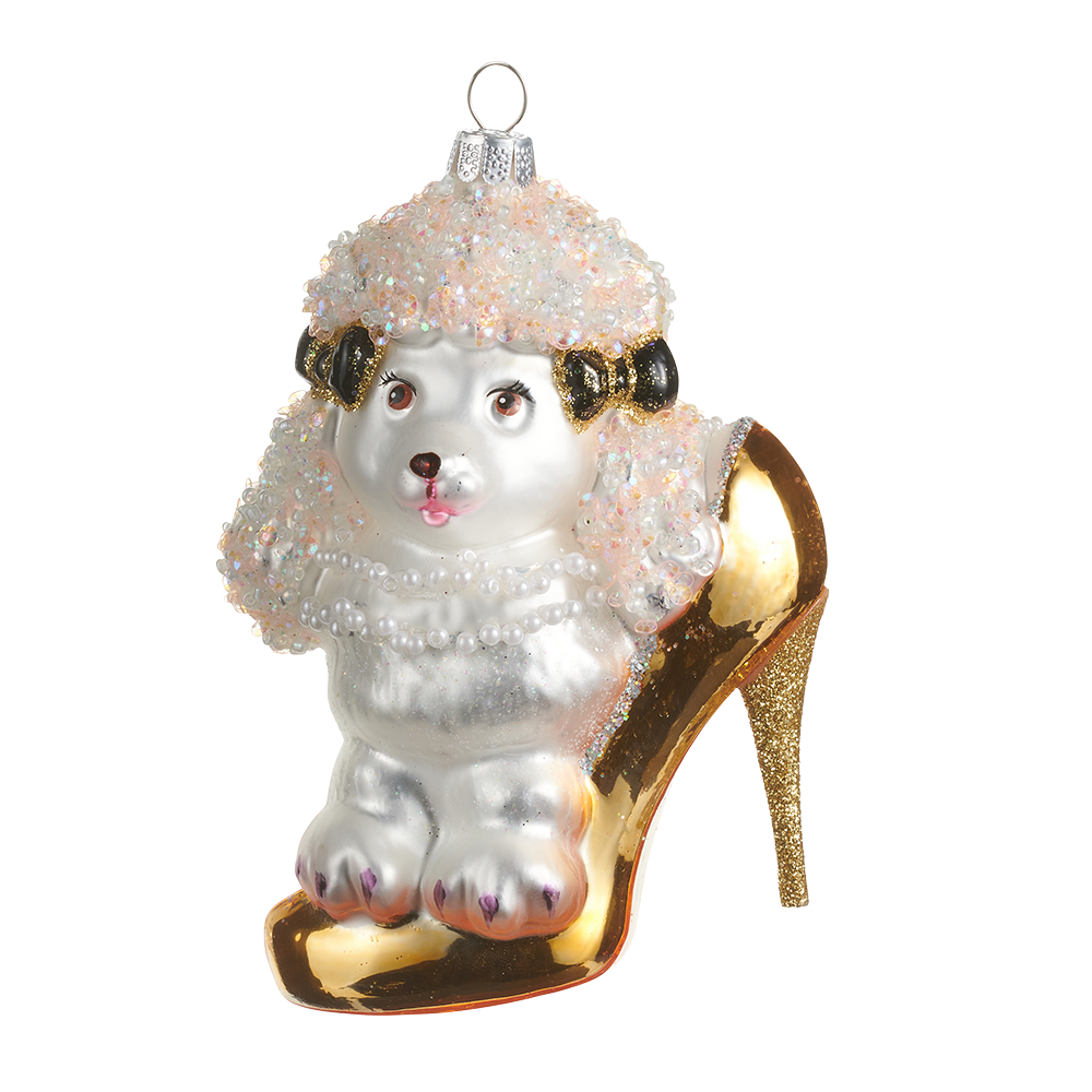 Viv! Christmas Ornament - Poodle in High Heels - Glass - Black Gold - 11 cm
