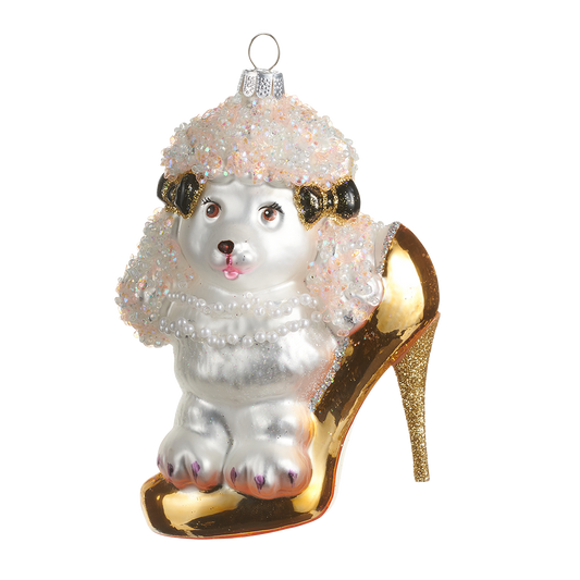 Viv! Christmas Weihnachtsanhänger - Pudel im High Heel - Glas - Schwarz Gold - 11 cm