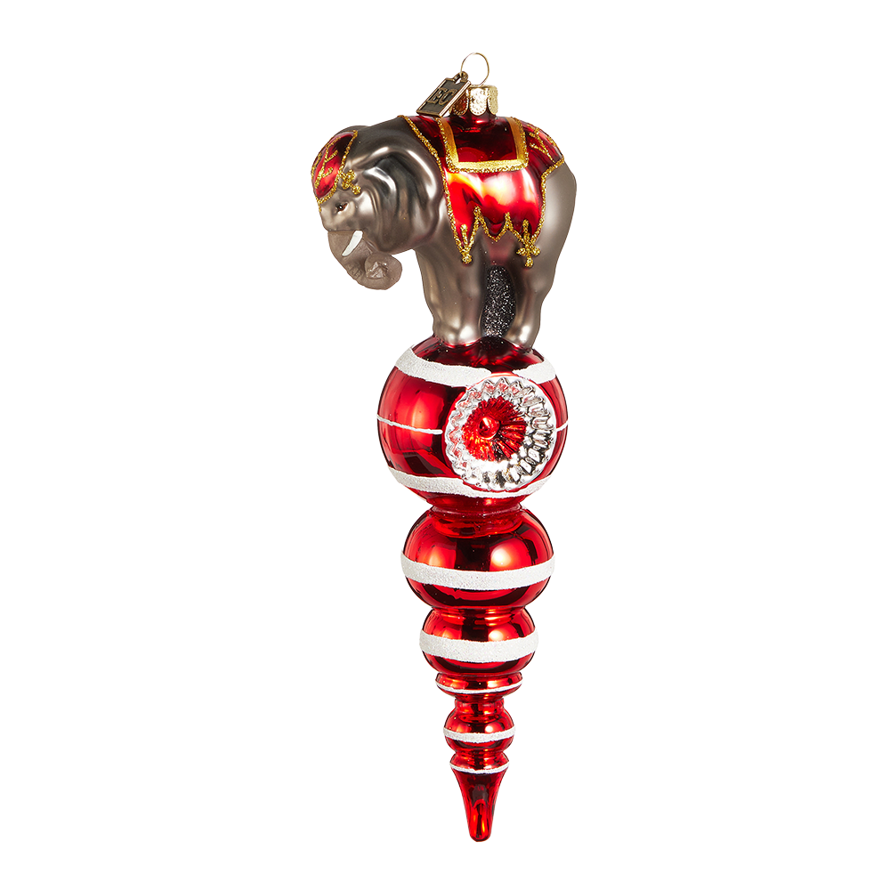 Viv! Christmas Ornament - Circus Elephant on Reflector Bauble - Glass - Red - 20 cm