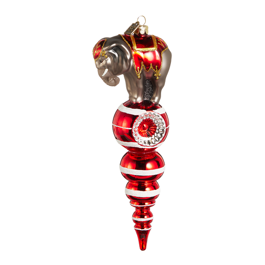 Viv! Christmas Weihnachtsanhänger - Zirkuselefant auf Reflektor-Weihnachtskugel - Glas - Rot - 20 cm