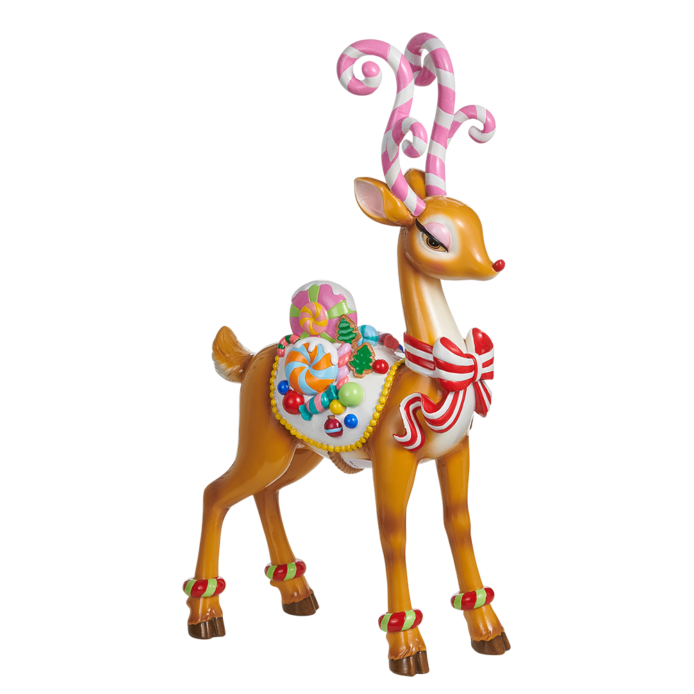 Viv! Christmas Tabletop Figure - Candy Reindeer w/ Bow - Pink Red - 50 cm