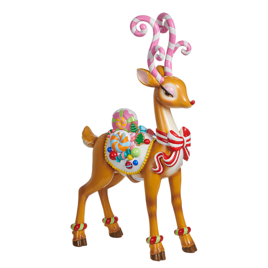 Viv! Christmas Weihnachtsfigur - Süßigkeiten-Rentier mit Schleife - Rosa Rot - 50 cm