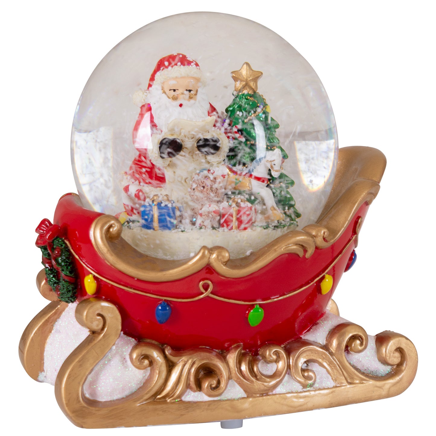 Viv! Christmas Snow Globe incl. Music Box - Santa Claus in Sleigh - Red - 10cm