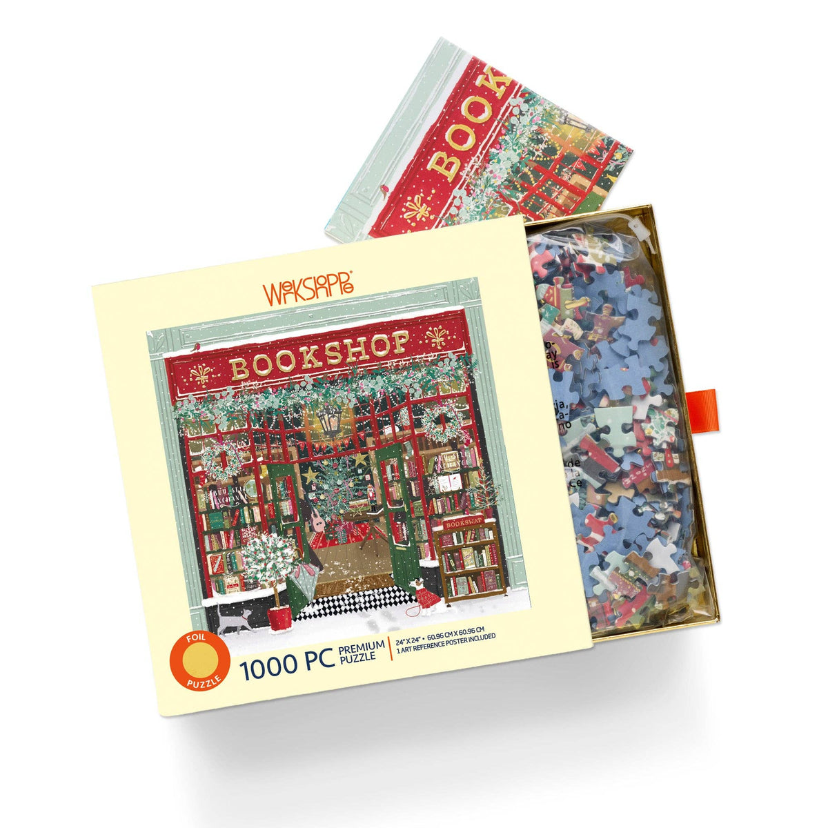 WerkShoppe Christmas Puzzle with Gold Foil - Festive Bookshop - 1,000 Pieces