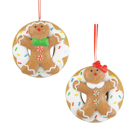 Viv! Christmas Kerstornament - Gingerbread Donut - set van 2 - bruin rood - 8cm