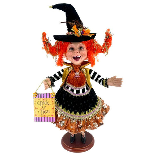 Mark Roberts Halloween Decoration - Medium Trick or Treat Elf Doll on Base - 56 cm
