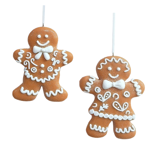 Viv! Christmas Weihnachtsanhänger - Lebkuchen-Junge & Mädchen - 2er-Set - Braun Weiß - 10 cm