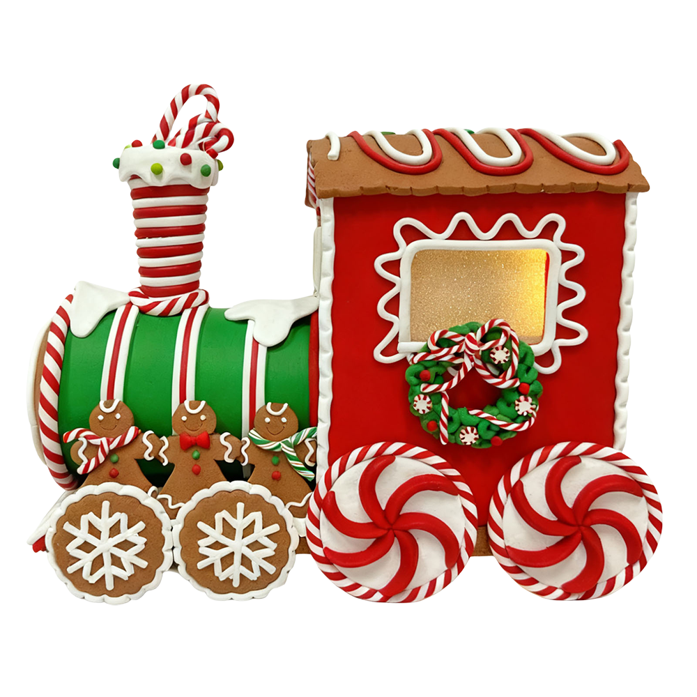 Viv! Christmas Kerstbeeld - Gingerbread Trein incl. LED Verlichting - rood groen - 31cm