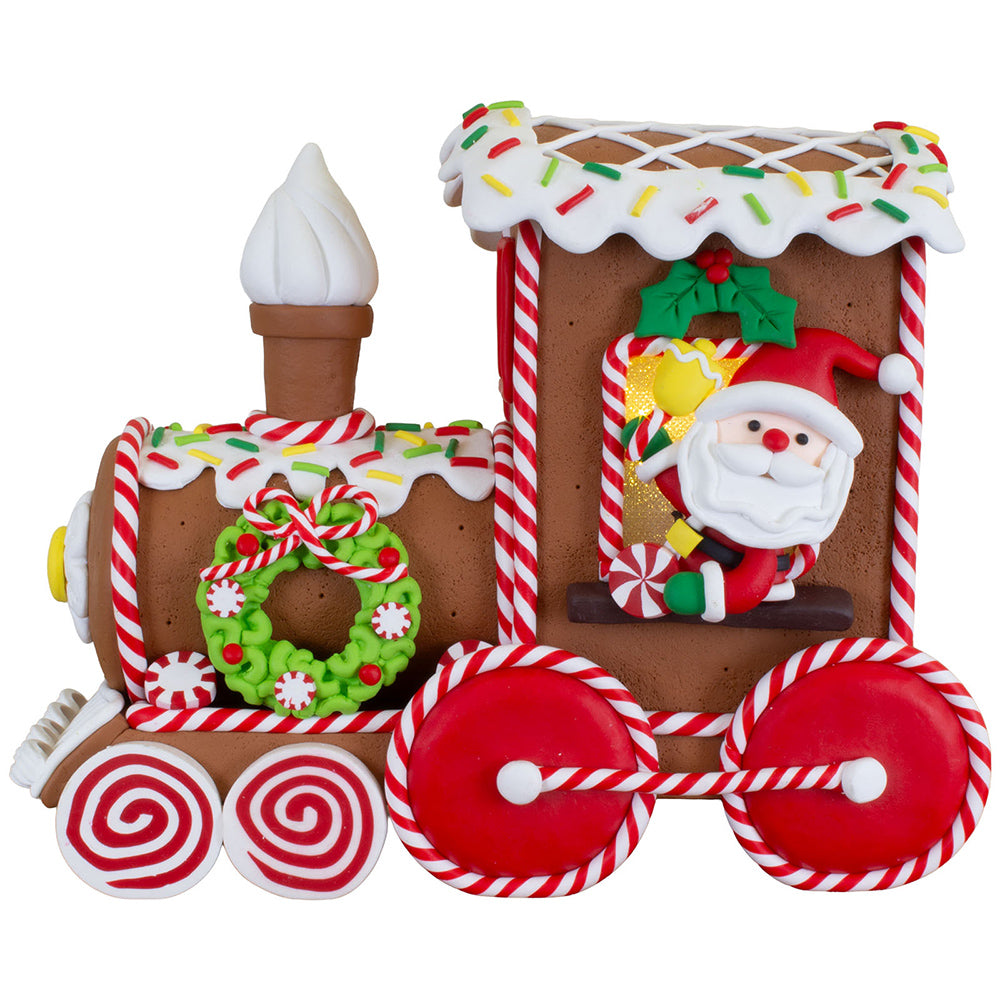 Viv! Christmas Weihnachtsfigur - Weihnachtsmann Lebkuchen-Zug mit LED-Beleuchtung - Rot Braun - 18 cm