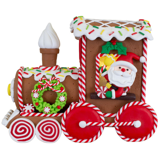 Viv! Christmas Figura de Navidad - Tren Gingerbread de Papá Noel con LED - rojo marrón - 18cm