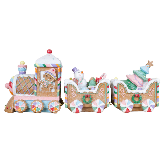Viv! Christmas Kerstbeeld - Gingerbread Trein met Sneeuwpop - 45x19cm