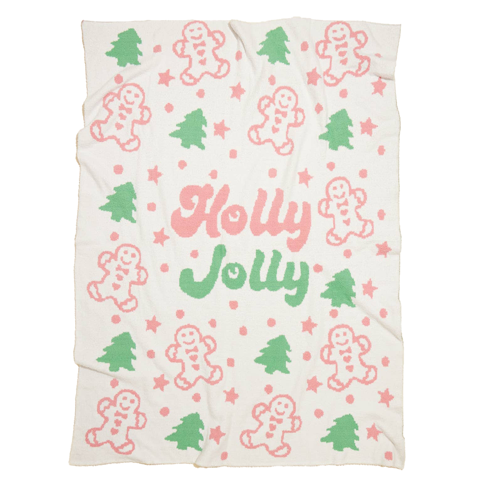 Viv! Christmas Kerst Deken - Pastel Holly Jolly Gingerbread Man Plaid