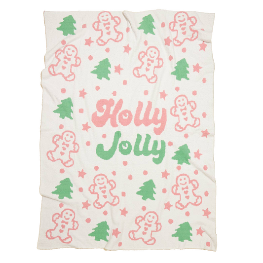 Viv! Christmas Kerst Deken - Pastel Holly Jolly Gingerbread Man Plaid