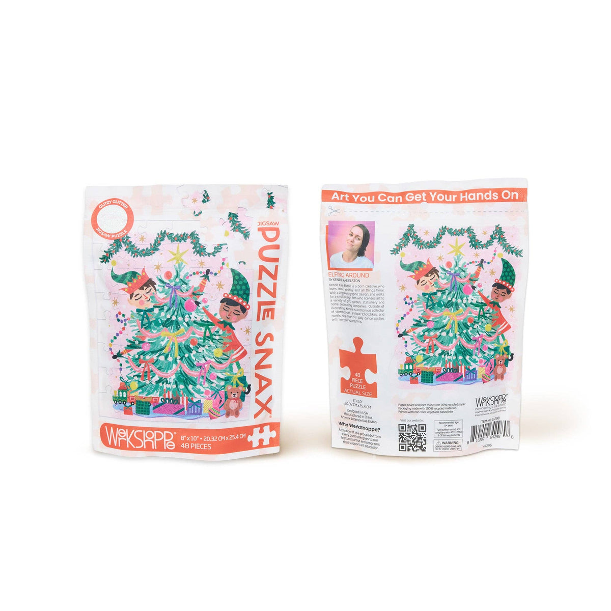 WerkShoppe Children's Christmas Puzzle with Glitter - Elfing Around - 48 Pieces