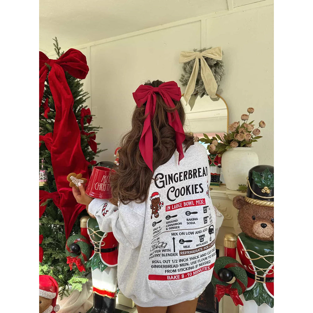 Viv! Christmas Kerst Kleding - Dames Kersttrui - Gingerbread Recipe Embroidery Grey Sweatshirt