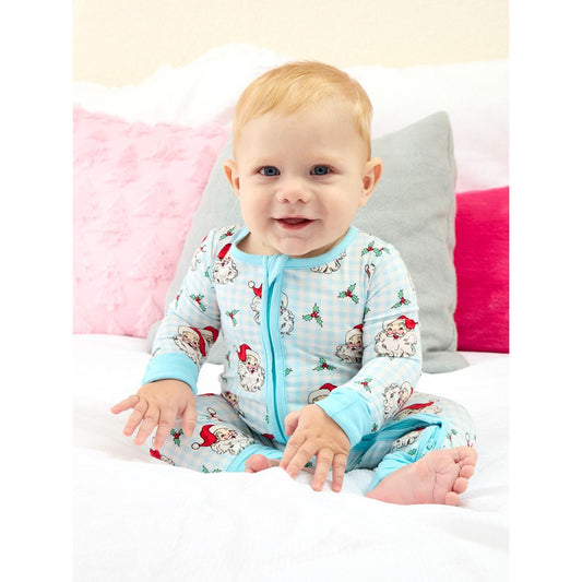 RuffleButts - Baby Jongens Kerstpyjama met Rits - Dear Santa Blauw - Bamboe Viscose