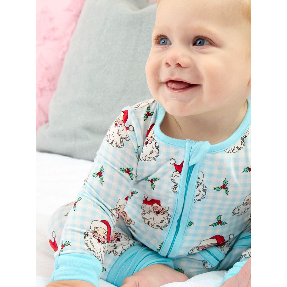 RuffleButts - Baby Jongens Kerstpyjama met Rits - Dear Santa Blauw - Bamboe Viscose