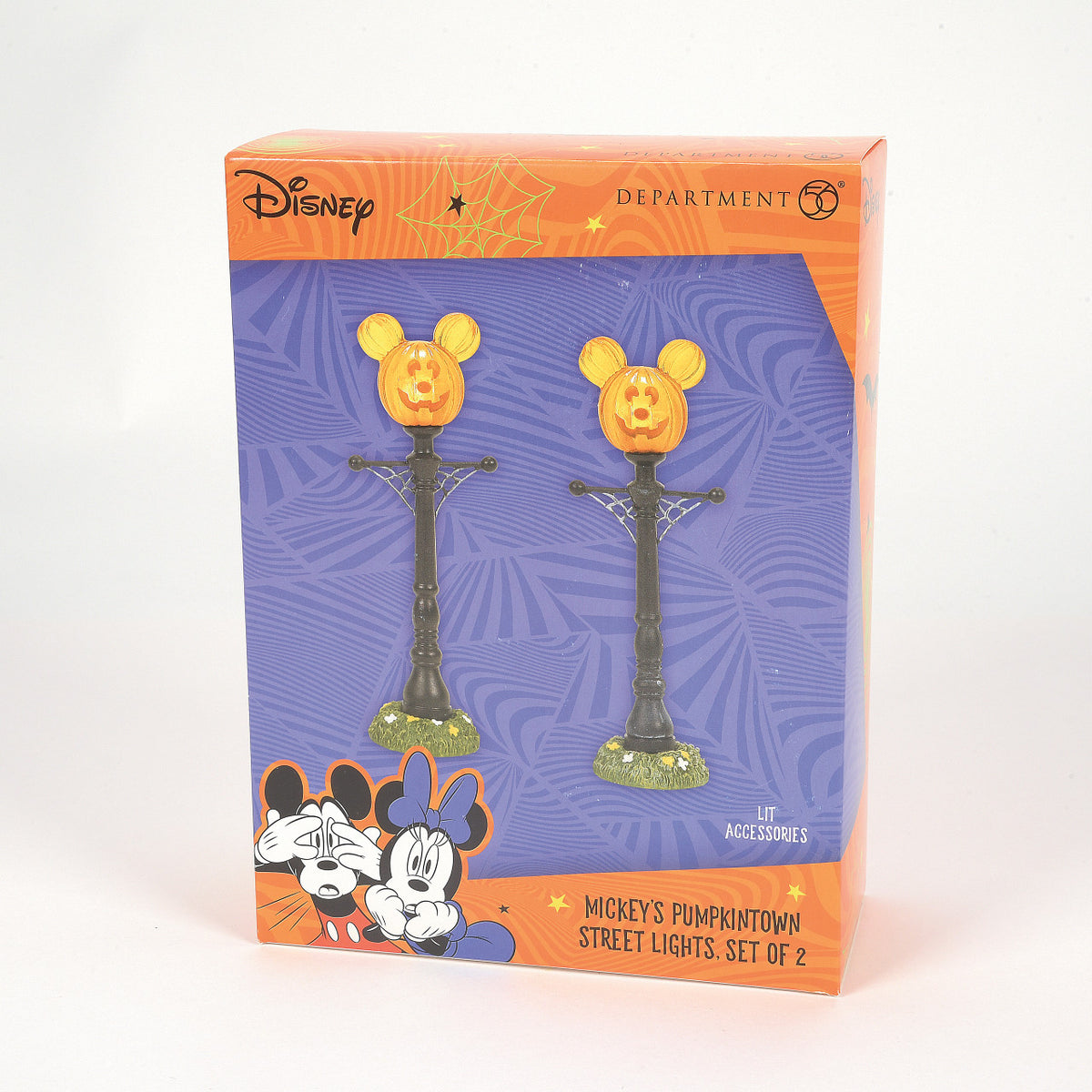 Department 56 Disney Village Halloween Decoration - Mickey Mouse's Pumpkintown Street Lights - 12cm | Delivery ± 3 weeks