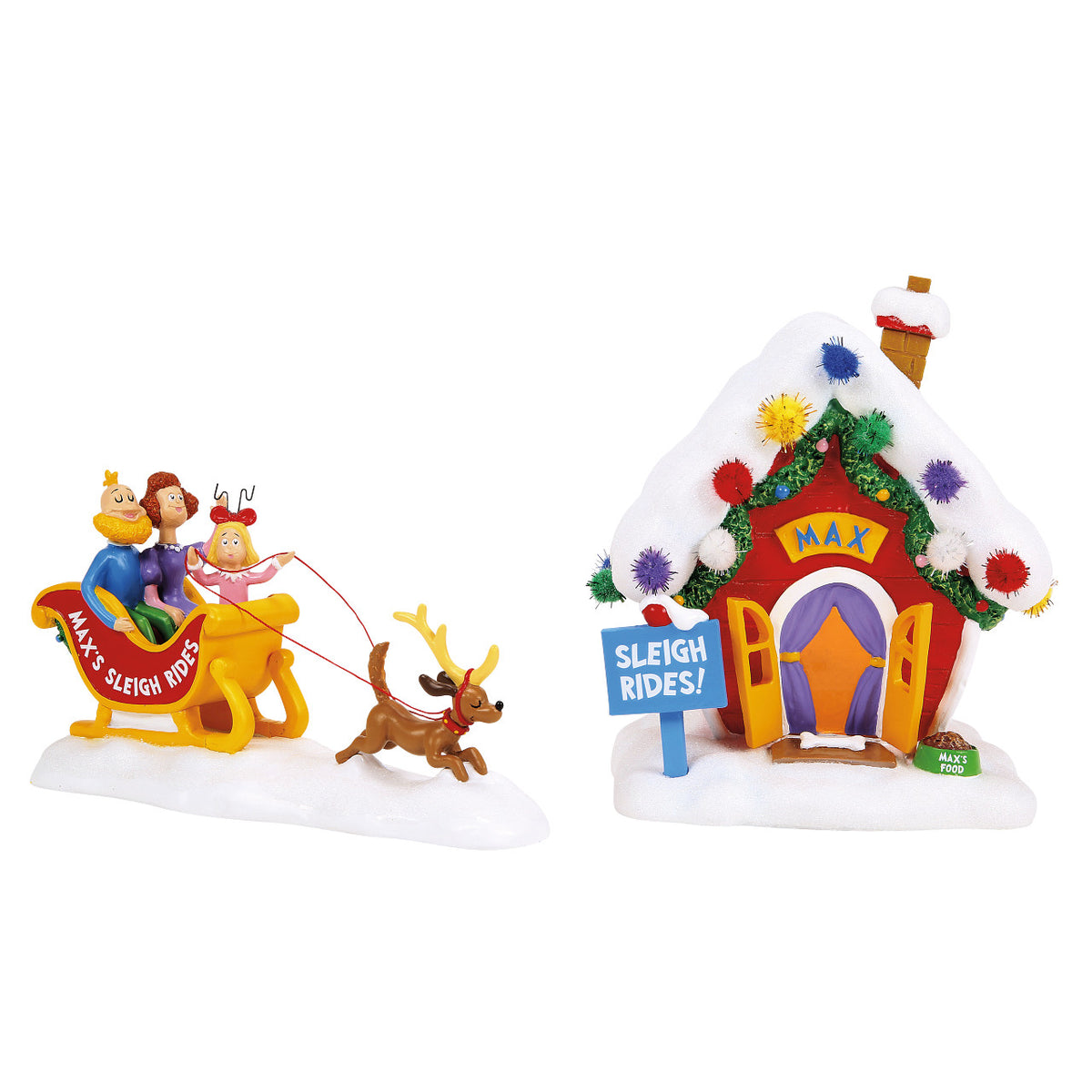 Department 56 The Grinch Village Christmas Decoration - Max's Sleigh Rides Set - 31cm | Delivery ± 3 weeks