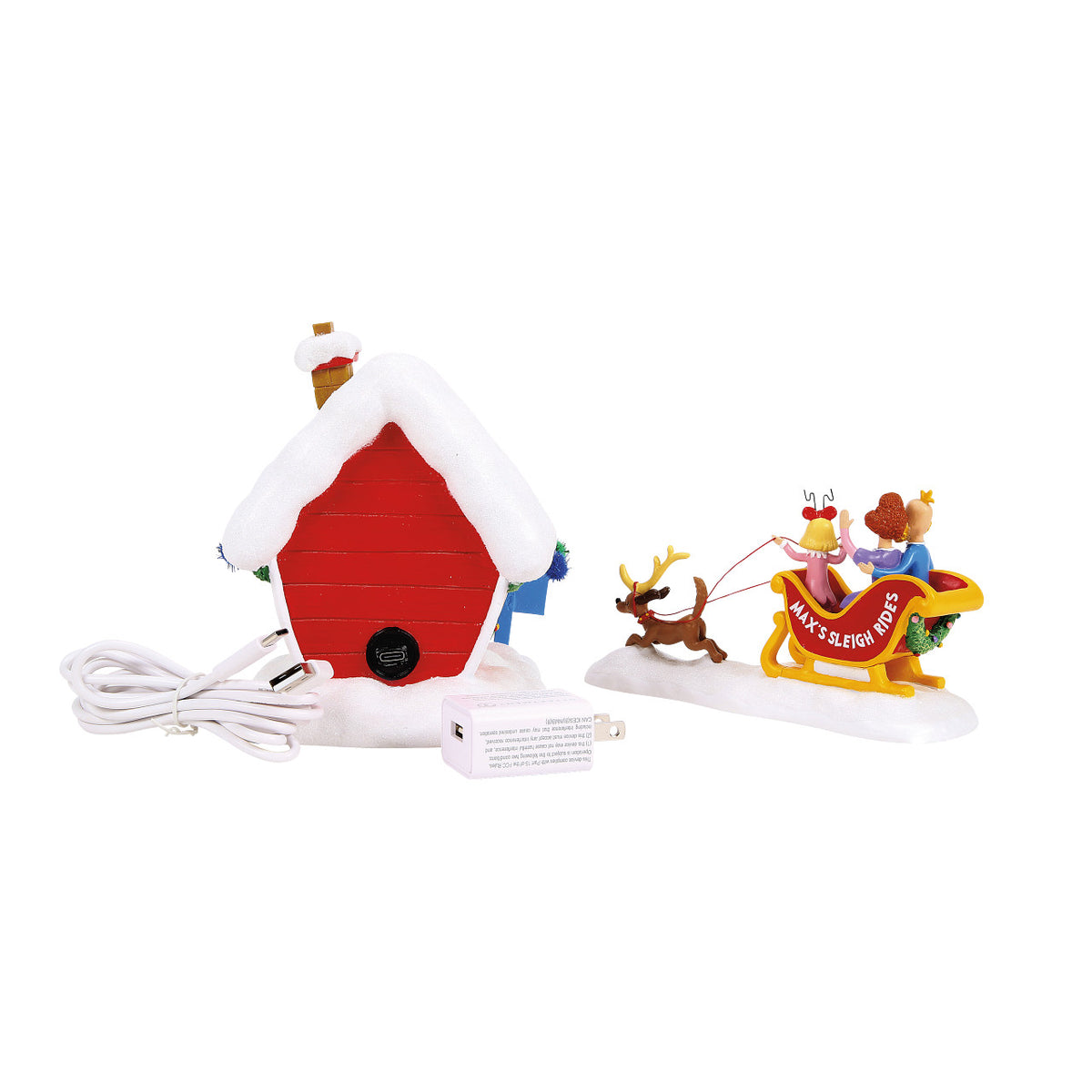 Department 56 The Grinch Village Christmas Decoration - Max's Sleigh Rides Set - 31cm | Delivery ± 3 weeks